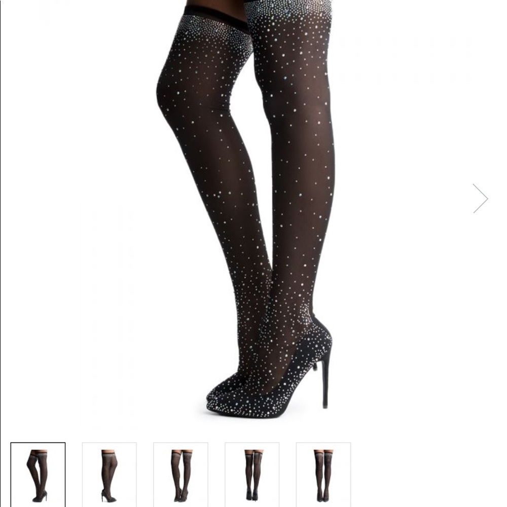 Thigh high stocking Venus, Black and rhinestone